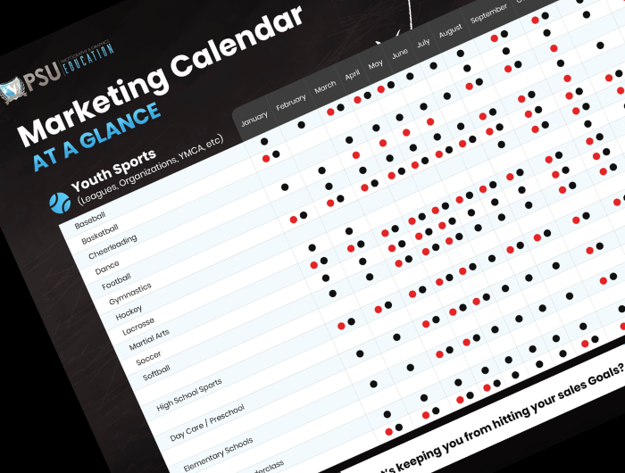 Marketing Calendar Grid Showing Campaign Scheduling And Dates For Content, Promotions, And Deadlines